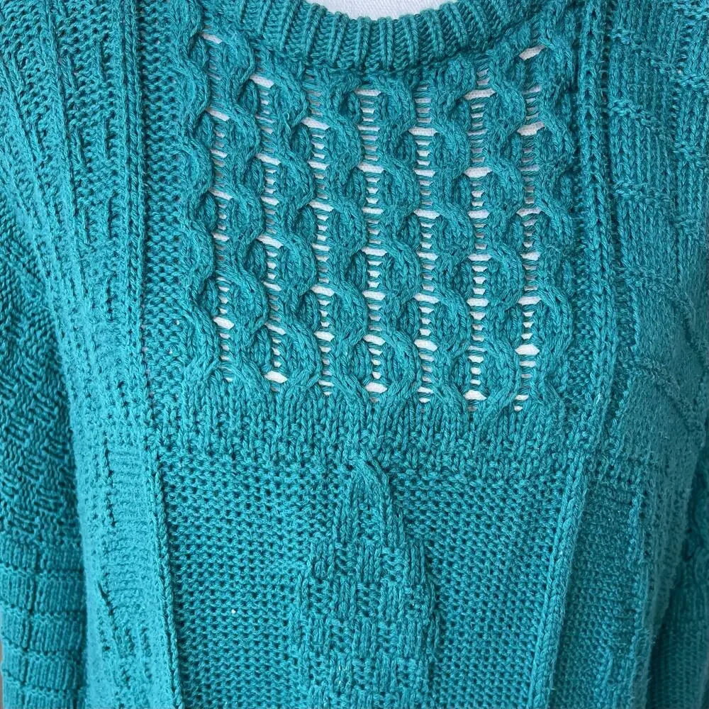 Blarney woolen mills vintage teal green knit sweater oversized grandmacore cozy